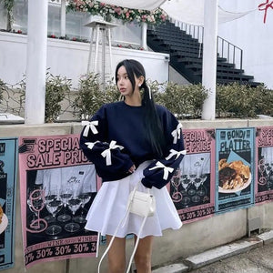 Loose Bow Lantern Sleeve Sweater - MRC STORETopMy StoreLoose Bow Lantern Sleeve Sweater - MRC STOREMRC STORECJWY201109701AZDark BlueFree Size