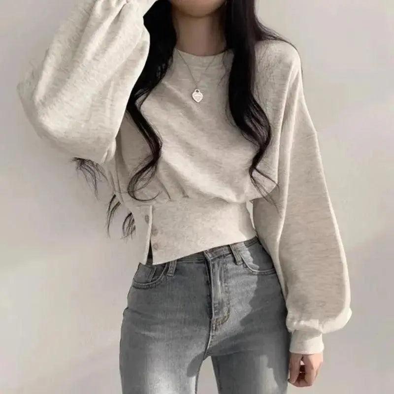 Buttoned Slim - Fit Short Sweater - MRC STORETopMy StoreButtoned Slim - Fit Short Sweater - MRC STOREMRC STORECJWY199524601AZLight GrayFree Size