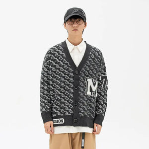 Jacquard Letter V - Neck Fashion Cardigan Sweater - MRC STORETopMy StoreJacquard Letter V - Neck Fashion Cardigan Sweater - MRC STOREMRC STORECJYH149541308HSDark Grey2XL