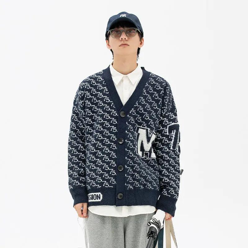 Jacquard Letter V - Neck Fashion Cardigan Sweater - MRC STORETopMy StoreJacquard Letter V - Neck Fashion Cardigan Sweater - MRC STOREMRC STORECJYH149541308HSDark Grey2XL