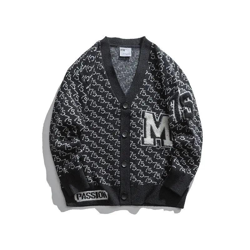 Jacquard Letter V - Neck Fashion Cardigan Sweater - MRC STORETopMy StoreJacquard Letter V - Neck Fashion Cardigan Sweater - MRC STOREMRC STORECJYH149541308HSDark Grey2XL