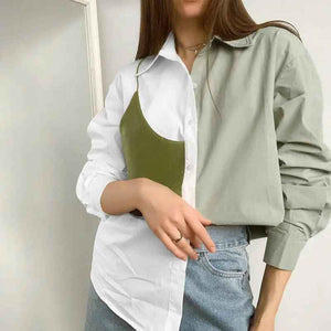 Stitching PU Leather Fake Two Long - Sleeved Loose Shirt - Urban Casual Style - MRC STOREtopMy StoreStitching PU Leather Fake Two Long - Sleeved Loose Shirt - Urban Casual StyleMRC STORECJCS113396303CXDesign and colorL