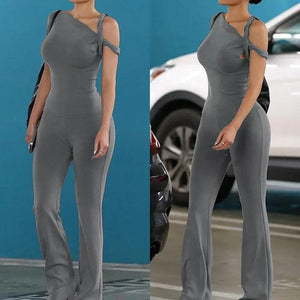 Light gray chic hollow-out trousers from My Store, featuring stylish cut-out details and a modern top design.