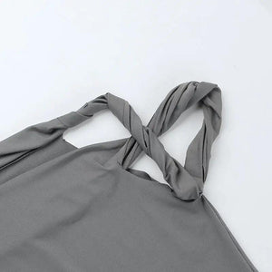 Gray chic hollow-out trousers from My Store, stylish top with cut-out details, perfect for modern fashion looks.