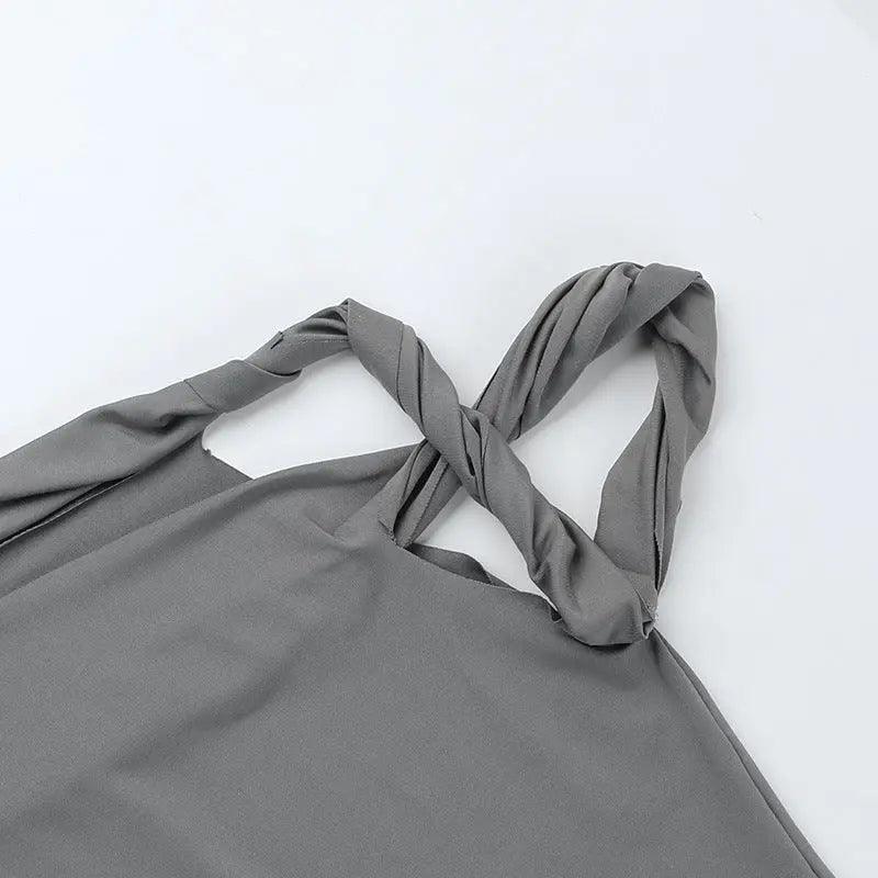Gray chic hollow-out trousers from My Store, stylish top with cut-out details, perfect for modern fashion looks.