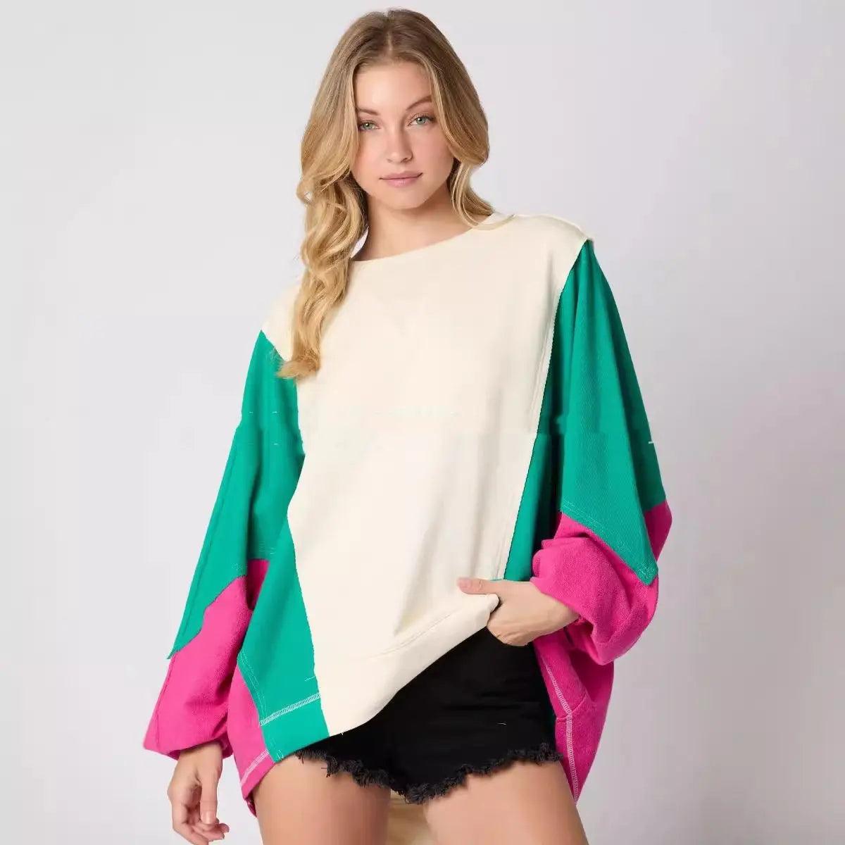 Vibrant Contrast Color Long Sleeve Sweatshirt - MRC STORETopMy StoreVibrant Contrast Color Long Sleeve Sweatshirt - MRC STOREMRC STORECJWY209894703CXGreen And WhiteL