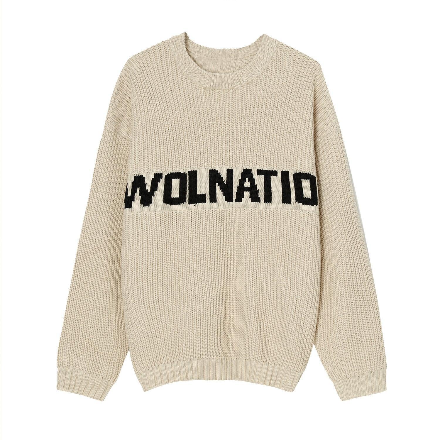 Solid Color Loose Knit Round Neck Letter Sweater - White, Khaki, Green - MRC STORETopMy StoreSolid Color Loose Knit Round Neck Letter Sweater - White, Khaki, Green - MRC STOREMRC STORECJNSWTWY04941-Khaki-LKhakiL