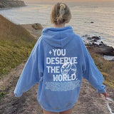 Model wearing a gray letter print casual hoodie, My Store top with bold alphabet design and comfortable fit in size 2XL.
