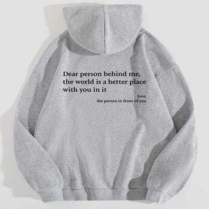 Model wearing a large gray casual hoodie with bold letter print from My Store, featuring a relaxed fit and soft fabric.