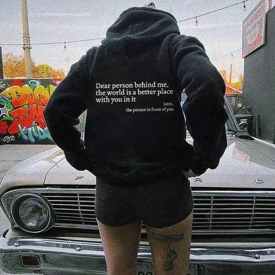 Model wears a 2XL letter print casual hoodie from My Store, featuring a comfortable top with bold letter graphics.