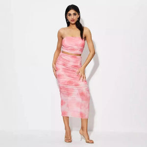 Tie dye Tube Top Printed Vest Skirt Suit - MRC STORETopMy StoreTie dye Tube Top Printed Vest Skirt Suit - MRC STOREMRC STORECJLS211595003CXPinkL
