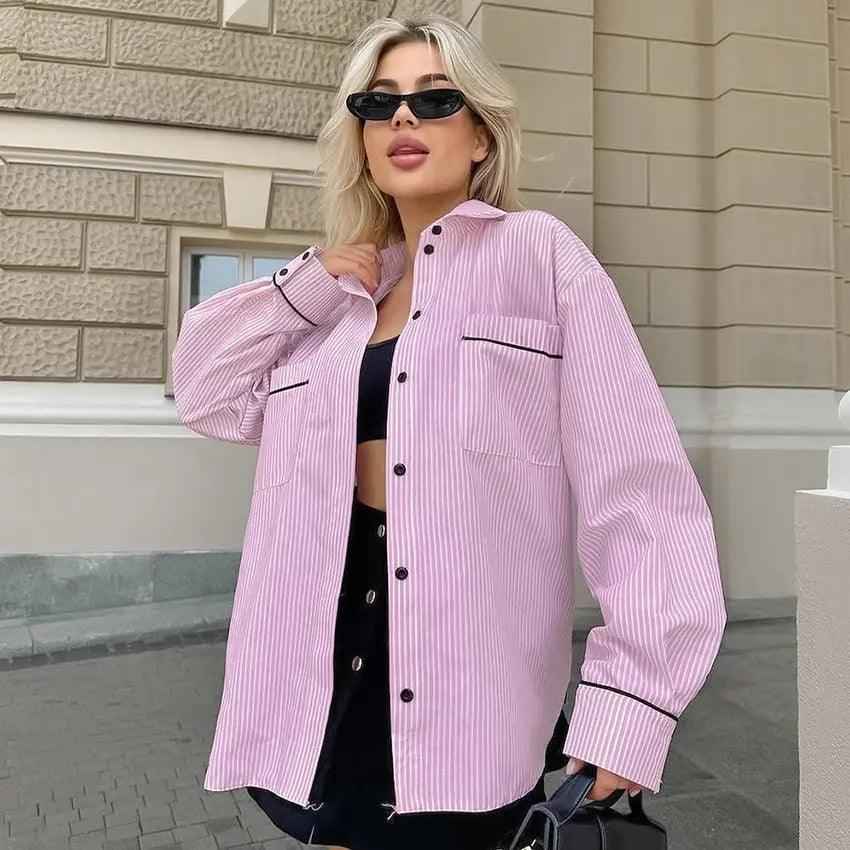 Striped loose-fit top from My Store featuring a casual, relaxed fit and comfortable long sleeves.