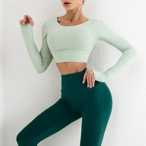 Yoga Set Hollow Back Top – High Waist Pants - MRC STOREyoga clothesMy StoreYoga Clothing Set with Hollow Back Long Sleeve Top and High Waist Hip Pants – Comfortable and Stylish - MRC STOREMRC STORECJTZ141844407GTGrey blue and dark blueL