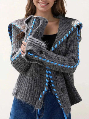 Cable-Knit Ribbed Open Front Cardigan - MRC WEAR 
