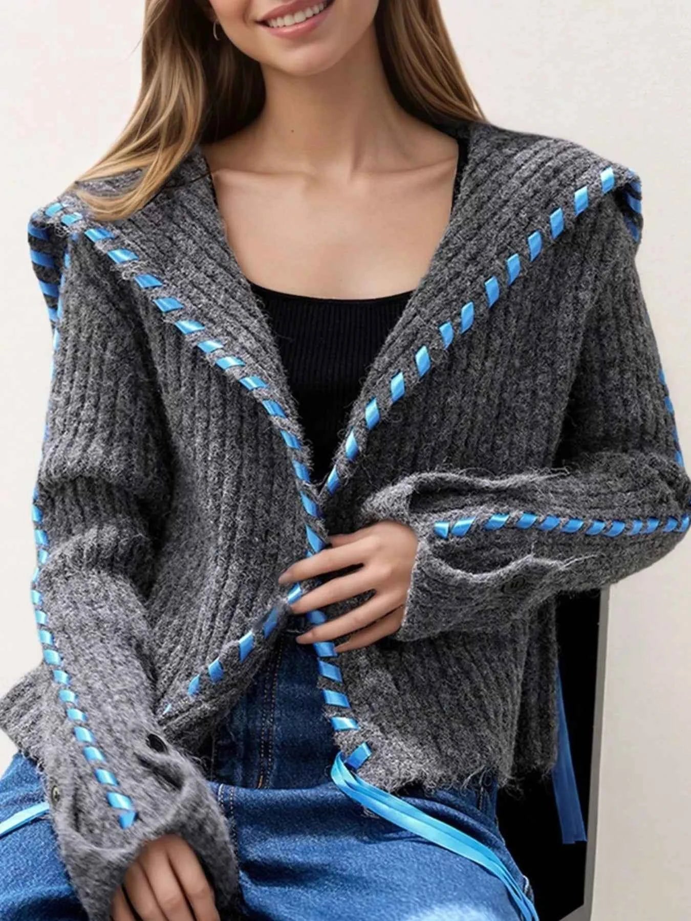 Cable-Knit Ribbed Open Front Cardigan - MRC WEAR 